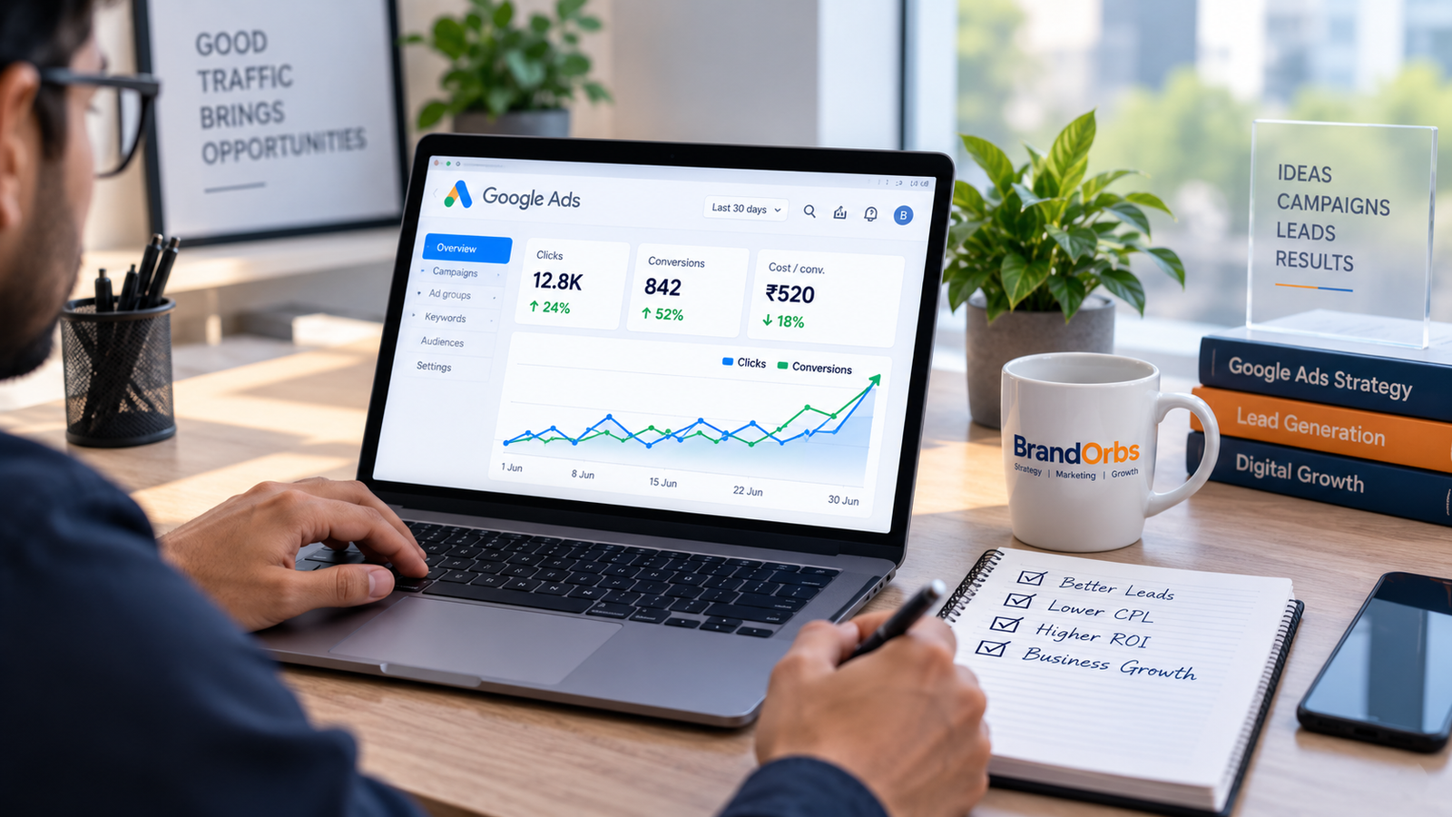 Google Ads specialist analysing qualified lead generation campaign